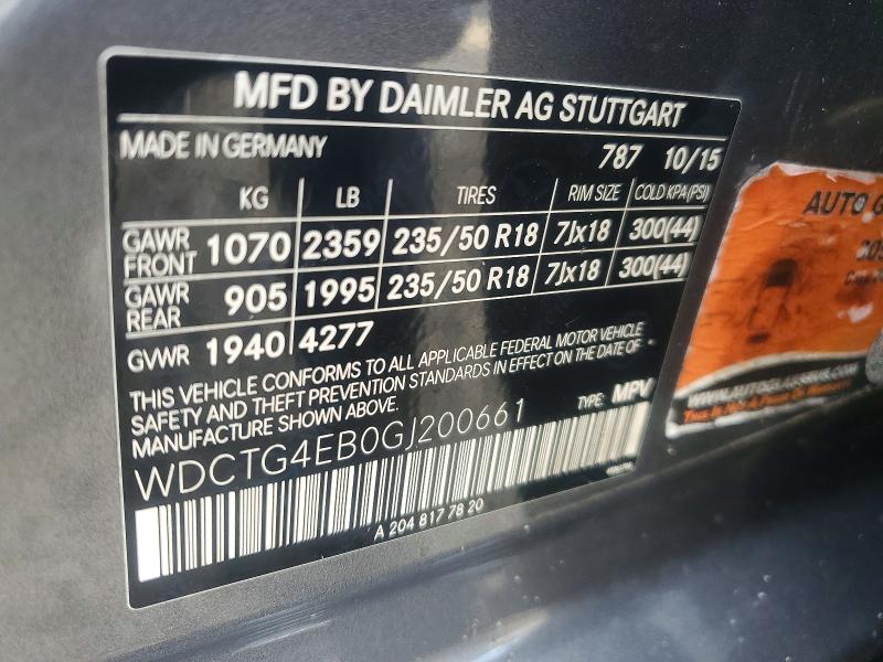 Aukcja sprzedaży 2016 Mercedes-benz Gla, vin: WDCTG4EB0GJ200661, numer aukcji: 67164706