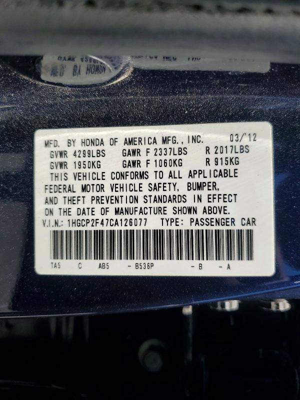 Продажа на аукционе авто 2012 Honda Accord, vin: 1HGCP2F47CA126077, номер лота: 64276226