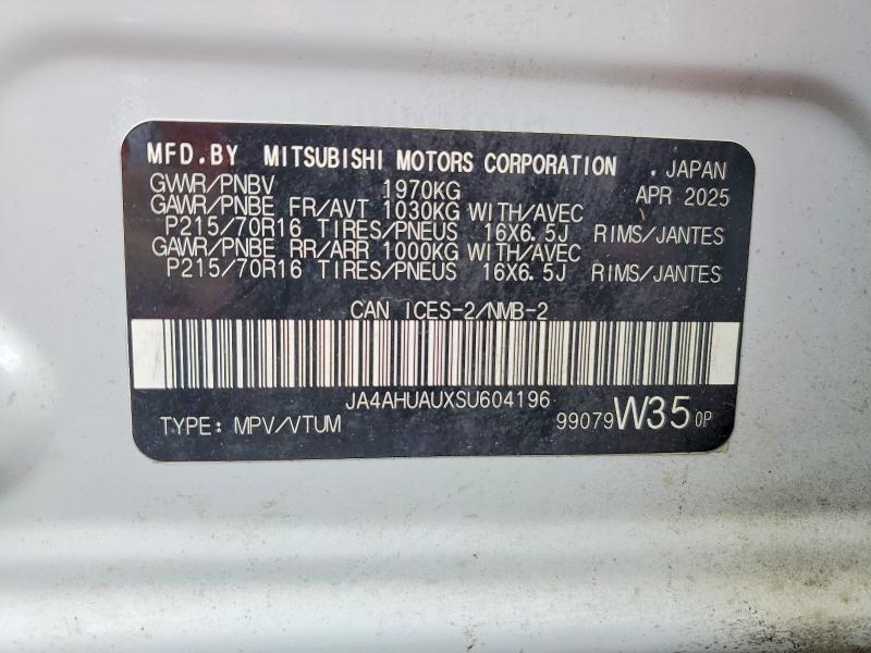 66399026 :رقم المزاد ، JA4AHUAUXSU604196 vin ، 2025 Mitsubishi Rvr مزاد بيع