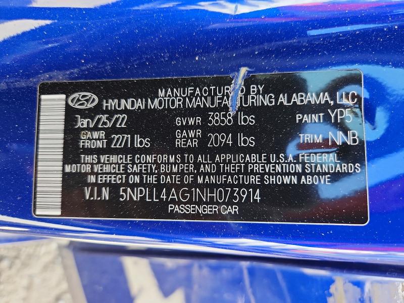 Продаж на аукціоні авто 2022 Hyundai Elantra, vin: 5NPLL4AG1NH073914, номер лоту: 62792816