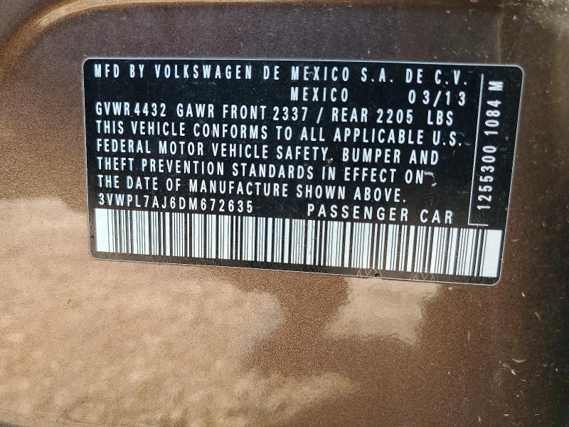 Продажа на аукционе авто 2013 Volkswagen Jetta, vin: 3VWPL7AJ6DM672635, номер лота: 63859696