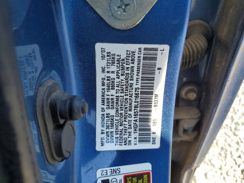Продажа на аукционе авто 2008 Honda Civic, vin: 1HGFA16578L016675, номер лота: 66362006