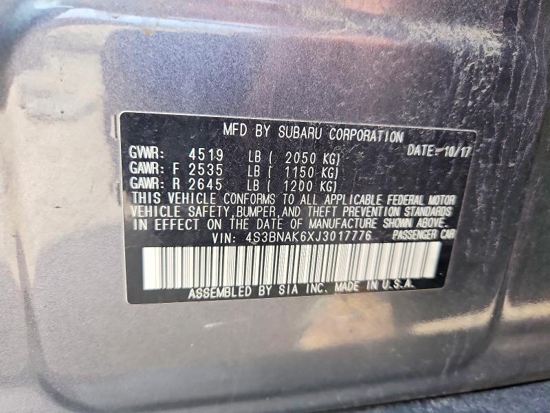 Aukcja sprzedaży 2018 Subaru Legacy, vin: 4S3BNAK6XJ3017776, numer aukcji: 65328986