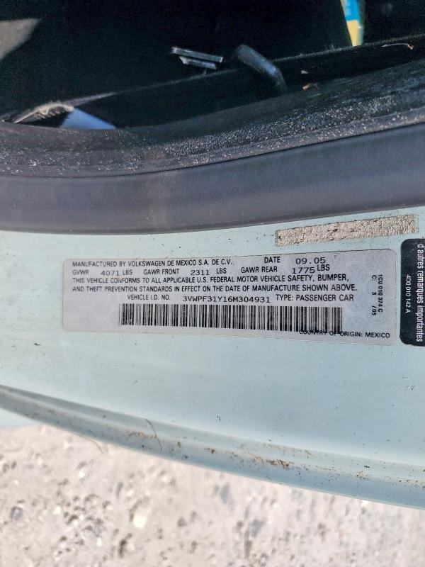 64642206 :رقم المزاد ، 3VWPF31Y16M304931 vin ، 2006 Volkswagen New Beetle مزاد بيع