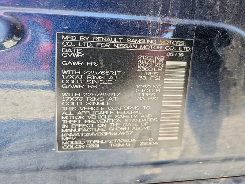 Aukcja sprzedaży 2016 Nissan Rogue, vin: KNMAT2MV0GP697457, numer aukcji: 63777646