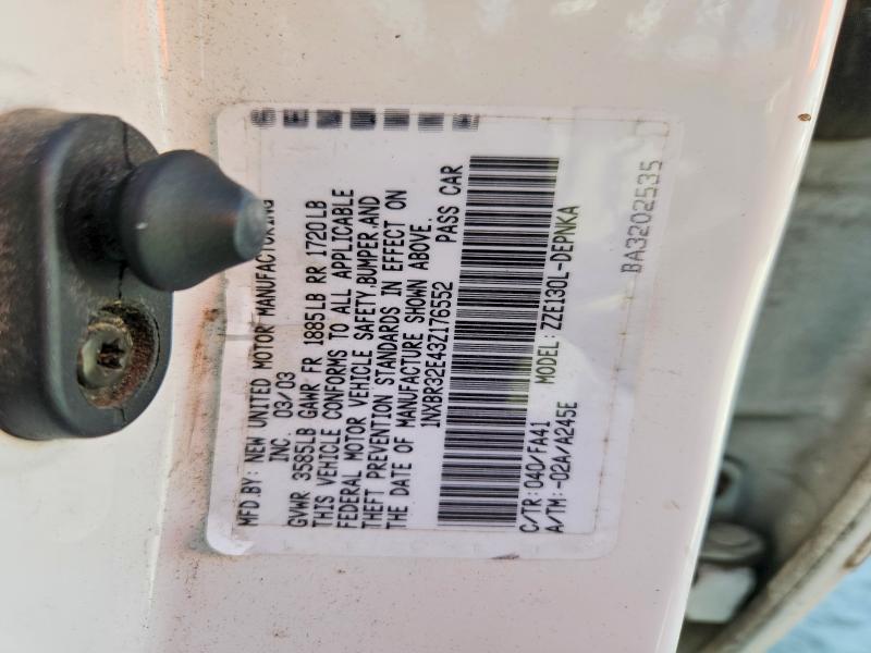 2003 Toyota Corolla მანქანა იყიდება აუქციონზე, vin: 1NXBR32E43Z176552, აუქციონის ნომერი: 66007286