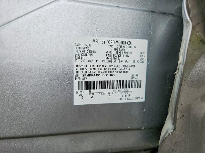 2020 Ford Edge მანქანა იყიდება აუქციონზე, vin: 2FMPK4J91LBB55829, აუქციონის ნომერი: 65343816
