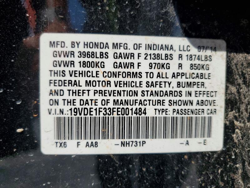 64658226 :رقم المزاد ، 19VDE1F33FE001484 vin ، 2015 Acura Ilx مزاد بيع