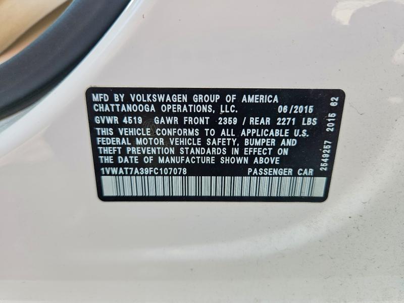 Продажа на аукционе авто 2015 Volkswagen Passat, vin: 1VWAT7A39FC107078, номер лота: 65716476