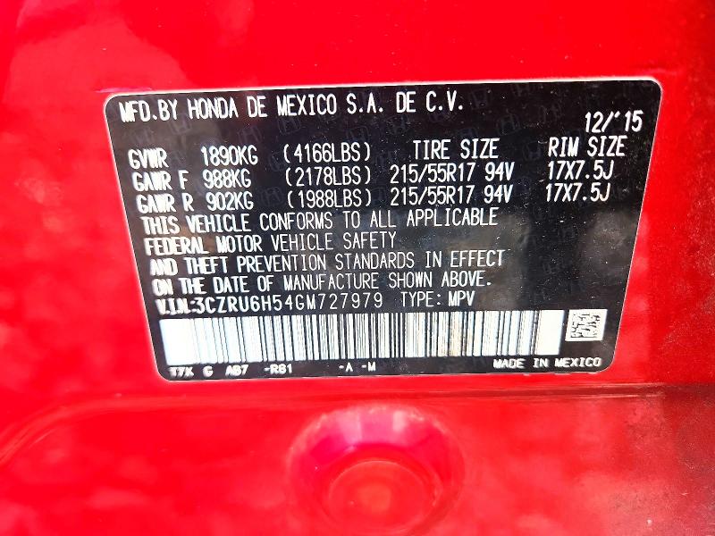 Продаж на аукціоні авто 2016 Honda Hr-v, vin: 3CZRU6H54GM727979, номер лоту: 64277686
