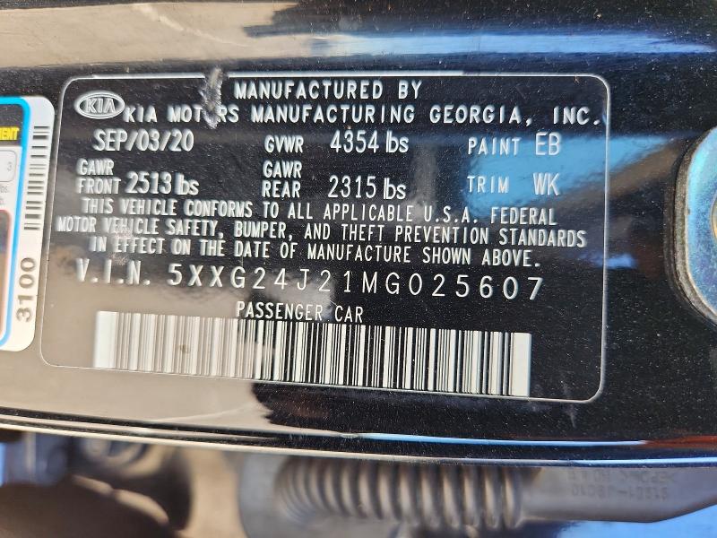 Aukcja sprzedaży 2021 Kia K5, vin: 5XXG24J21MG025607, numer aukcji: 64261166