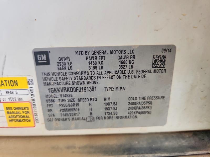 65809736 :رقم المزاد ، 1GKKVRKD0FJ191361 vin ، 2015 Gmc Acadia مزاد بيع