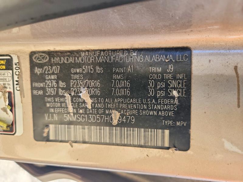 Продаж на аукціоні авто 2007 Hyundai Santa Fe, vin: 5NMSG13D57H099479, номер лоту: 65687826
