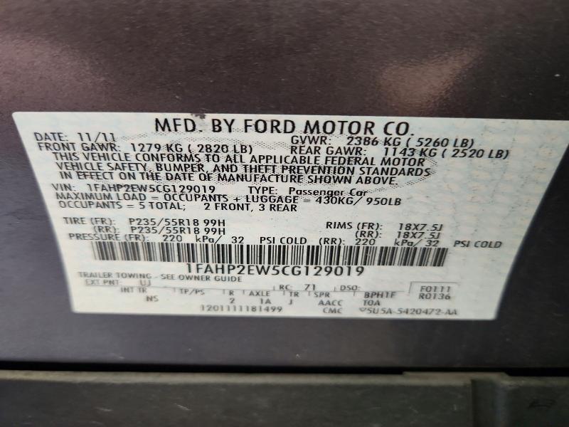 63865196 :رقم المزاد ، 1FAHP2EW5CG129019 vin ، 2012 Ford Taurus مزاد بيع