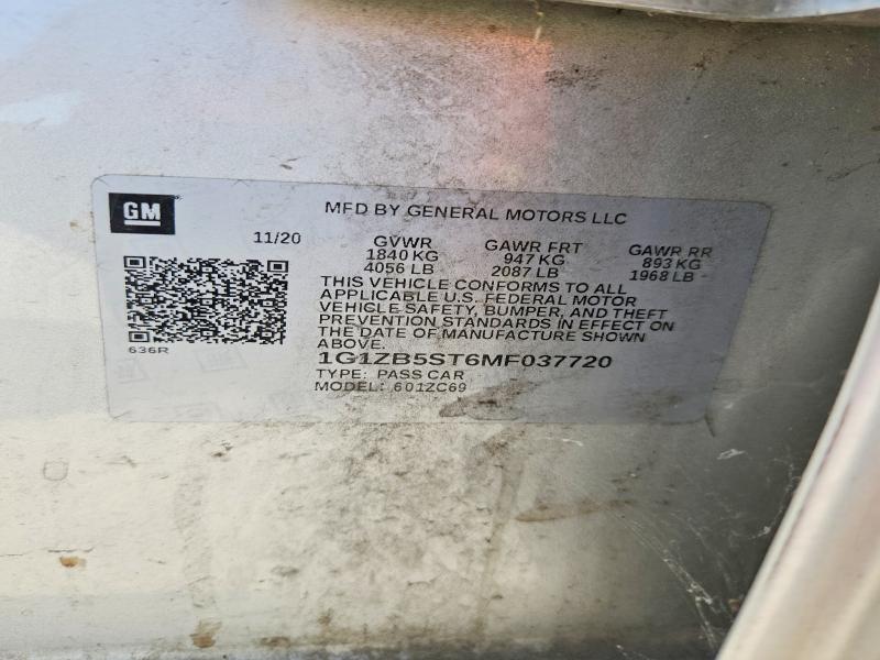 Продаж на аукціоні авто 2021 Chevrolet Malibu, vin: 1G1ZB5ST6MF037720, номер лоту: 66994666