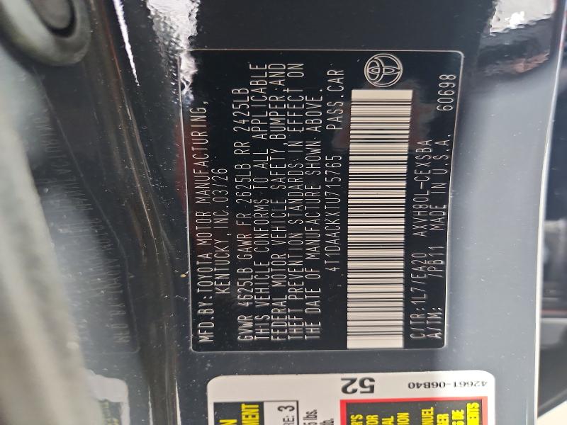 65926266 :رقم المزاد ، 4T1DAACKXTU715765 vin ، 2026 Toyota Camry مزاد بيع