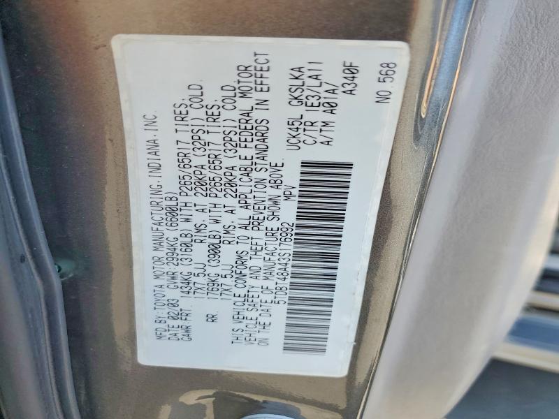 Продаж на аукціоні авто 2003 Toyota Sequoia, vin: 5TDBT48A43S176992, номер лоту: 64237376