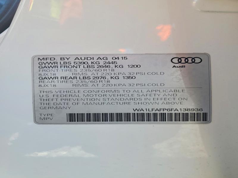 65357216 :رقم المزاد ، WA1LFAFP6FA138936 vin ، 2015 Audi Q5 مزاد بيع