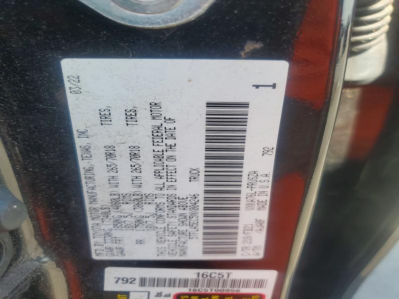 Aukcja sprzedaży 2022 Toyota Tundra, vin: 5TFLA5EC5NX004246, numer aukcji: 65850526