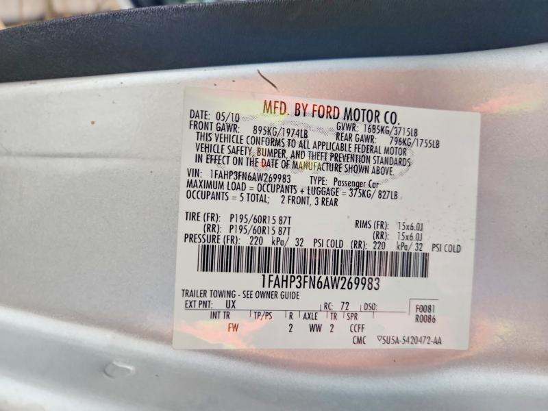 Продаж на аукціоні авто 2010 Ford Focus, vin: 1FAHP3FN6AW269983, номер лоту: 63543896
