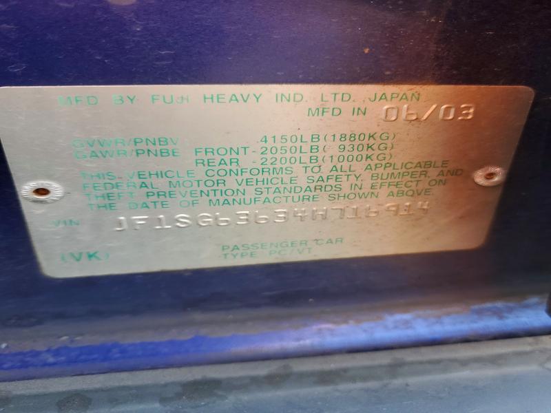 2004 Subaru Forester მანქანა იყიდება აუქციონზე, vin: JF1SG63634H716914, აუქციონის ნომერი: 65811566