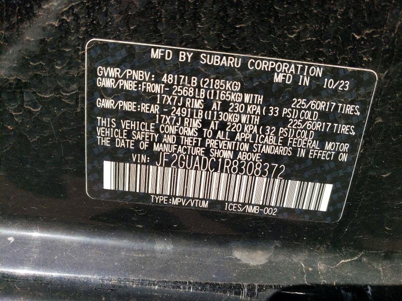 Aukcja sprzedaży 2024 Subaru Crosstrek, vin: JF2GUADC1R8308372, numer aukcji: 65984956