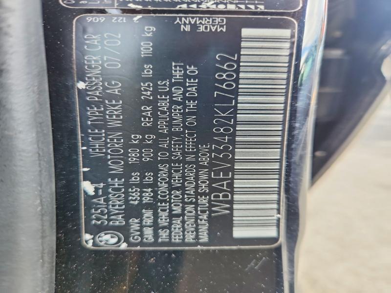 65900416 :رقم المزاد ، WBAEV33482KL76862 vin ، 2002 Bmw 325 مزاد بيع