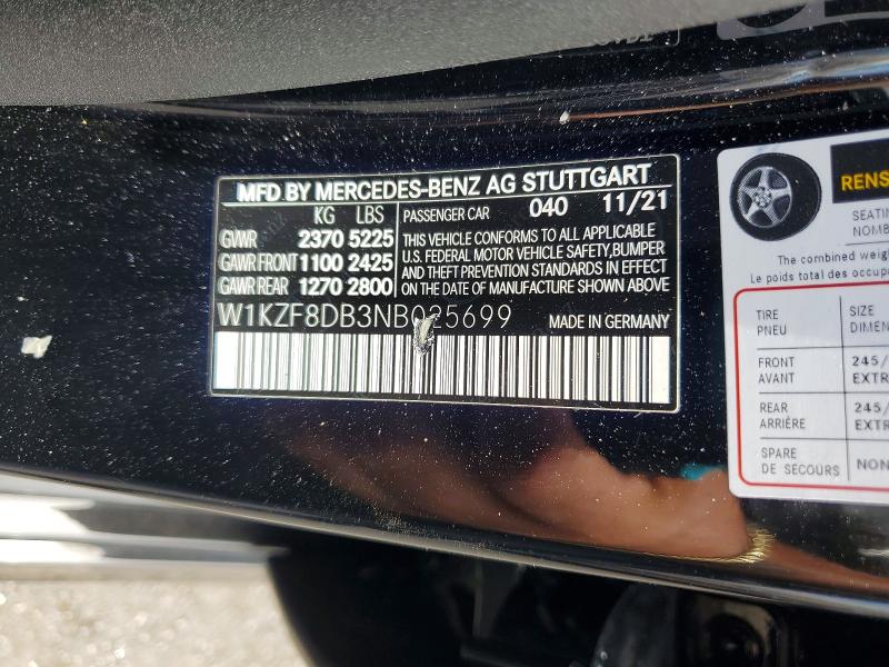 2022 Mercedes-benz E მანქანა იყიდება აუქციონზე, vin: W1KZF8DB3NB025699, აუქციონის ნომერი: 65114656