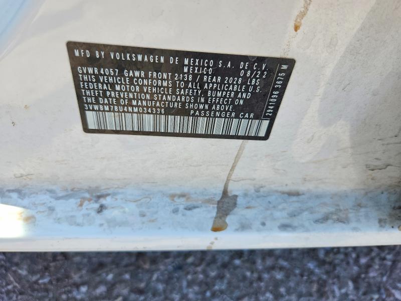 63950406 :رقم المزاد ، 3VWBM7BU4NM034336 vin ، 2022 Volkswagen Jetta مزاد بيع