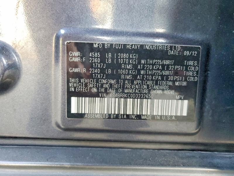 2013 Subaru Outback მანქანა იყიდება აუქციონზე, vin: 4S4BRBKC0D3232650, აუქციონის ნომერი: 65397376