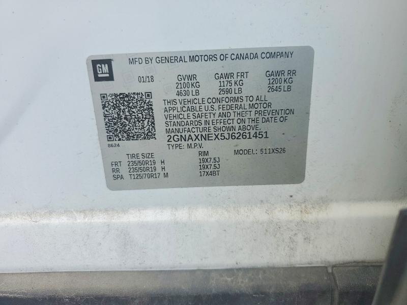 63142686 :رقم المزاد ، 2GNAXNEX5J6261451 vin ، 2018 Chevrolet Equinox مزاد بيع
