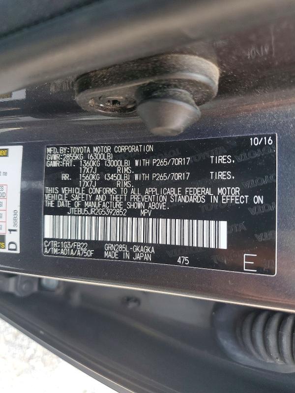 Продажа на аукционе авто 2016 Toyota 4runner, vin: JTEBU5JR2G5392852, номер лота: 64754076