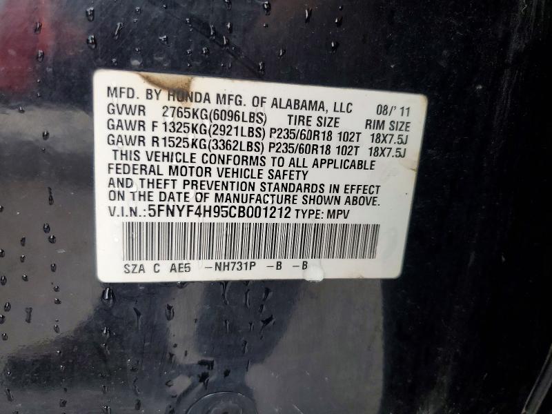 Aukcja sprzedaży 2012 Honda Pilot, vin: 5FNYF4H95CB001212, numer aukcji: 61869206