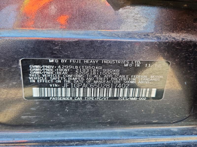 Продажа на аукционе авто 2013 Subaru Impreza, vin: JF1GPAC65D2817402, номер лота: 65292596