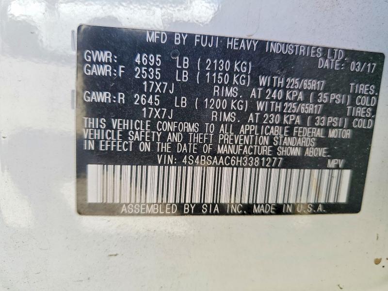 Продажа на аукционе авто 2017 Subaru Outback, vin: 4S4BSAAC6H3381277, номер лота: 64439176