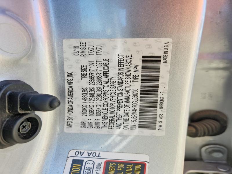 Продаж на аукціоні авто 2016 Honda Cr-v, vin: 5J6RM4H70GL050730, номер лоту: 65582136