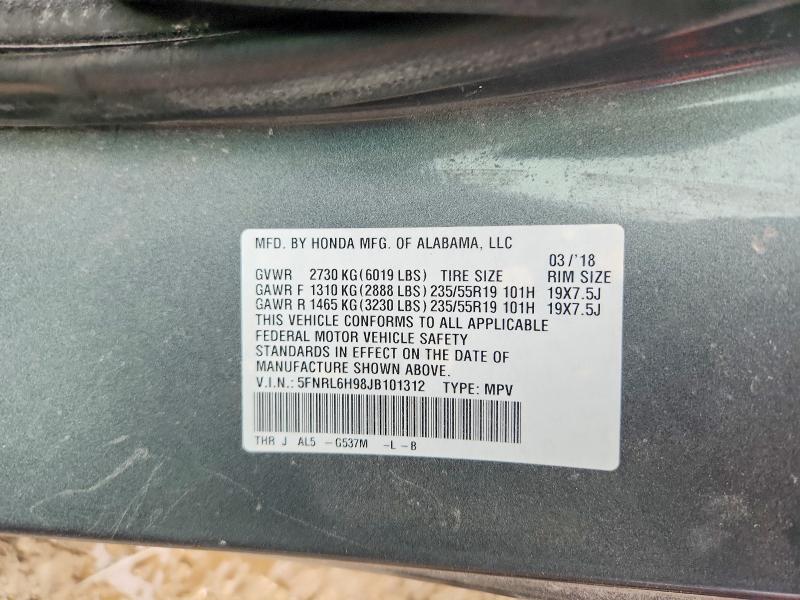 Aukcja sprzedaży 2018 Honda Odyssey, vin: 5FNRL6H98JB101312, numer aukcji: 64848566