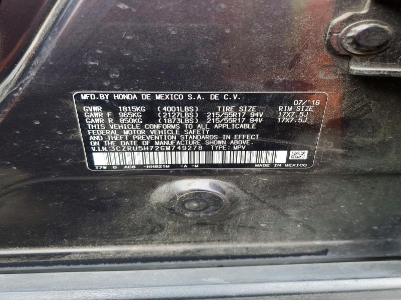 66799346 :رقم المزاد ، 3CZRU5H72GM749278 vin ، 2016 Honda Hr-v مزاد بيع