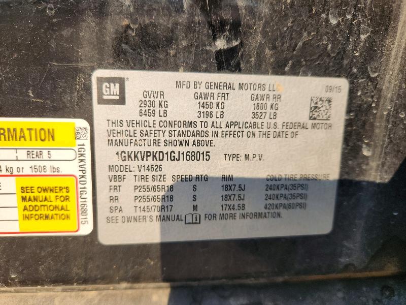 Aukcja sprzedaży 2016 Gmc Acadia, vin: 1GKKVPKD1GJ168015, numer aukcji: 63782146