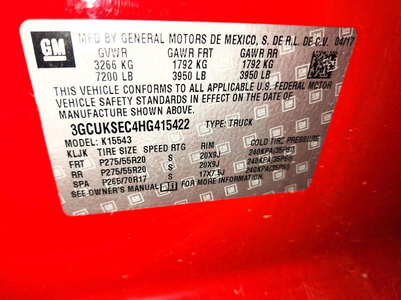 Продажа на аукционе авто 2017 Chevrolet Silverado, vin: 3GCUKSEC4HG415422, номер лота: 67205236