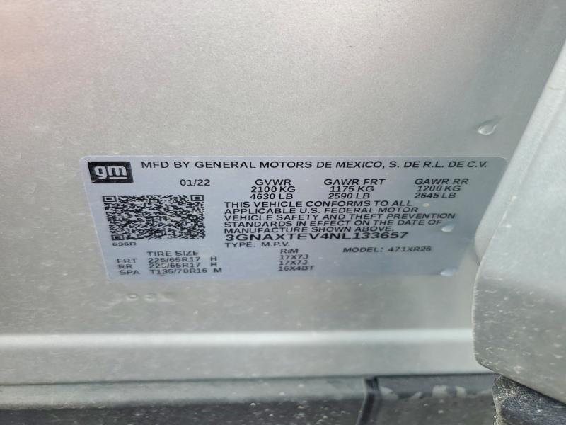 Aukcja sprzedaży 2022 Chevrolet Equinox, vin: 3GNAXTEV4NL133657, numer aukcji: 65711526