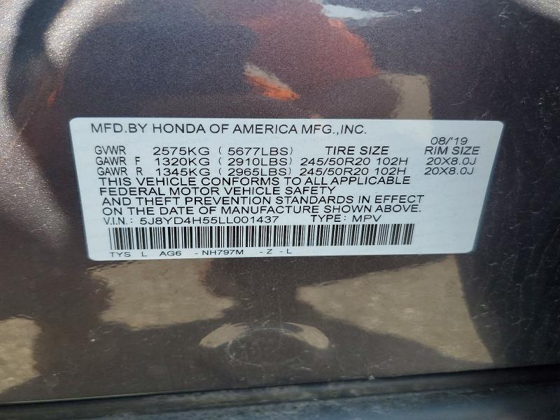 63897146 :رقم المزاد ، 5J8YD4H55LL001437 vin ، 2020 Acura Mdx مزاد بيع