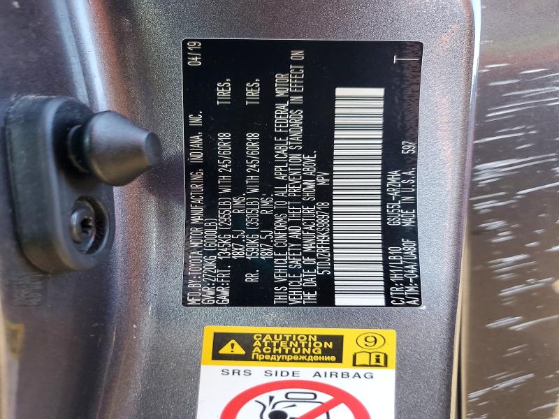 2019 Toyota Highlander მანქანა იყიდება აუქციონზე, vin: 5TDJZRFH9KS989718, აუქციონის ნომერი: 66146706
