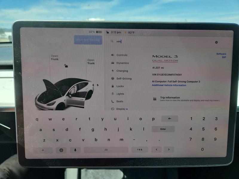 66639236 :رقم المزاد ، 5YJ3E1EC9MF074001 vin ، 2021 Tesla Model 3 مزاد بيع