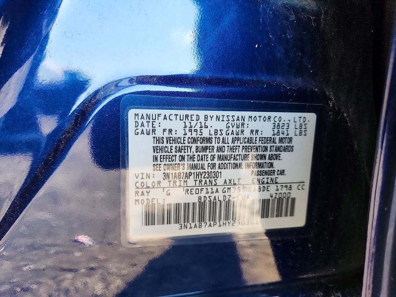 Продаж на аукціоні авто 2017 Nissan Sentra, vin: 3N1AB7AP1HY230301, номер лоту: 64132006