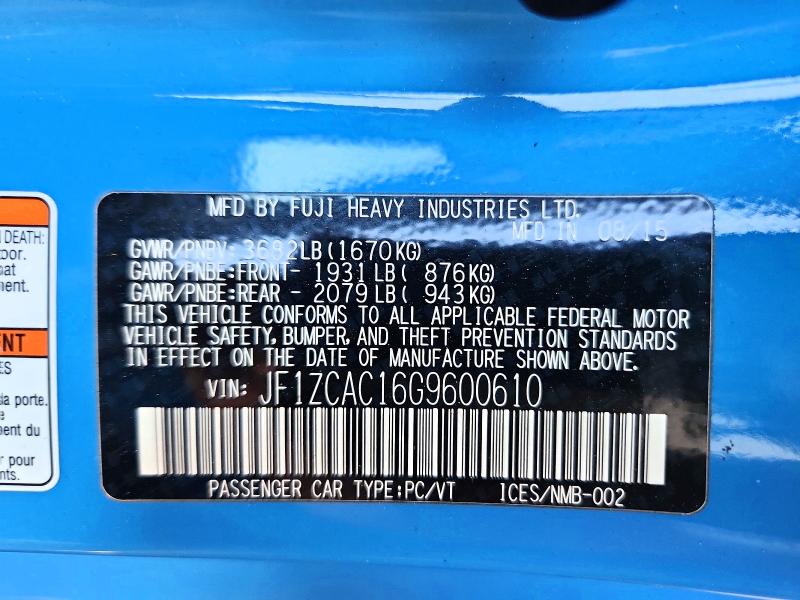 2016 Subaru Brz მანქანა იყიდება აუქციონზე, vin: JF1ZCAC16G9600610, აუქციონის ნომერი: 67201516