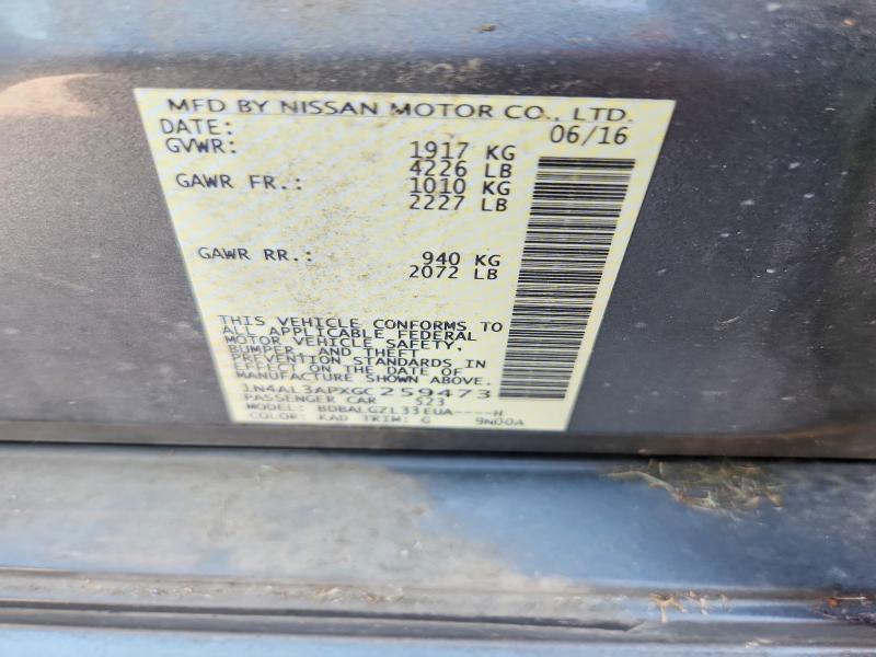66654176 :رقم المزاد ، 1N4AL3APXGC259473 vin ، 2016 Nissan Altima مزاد بيع
