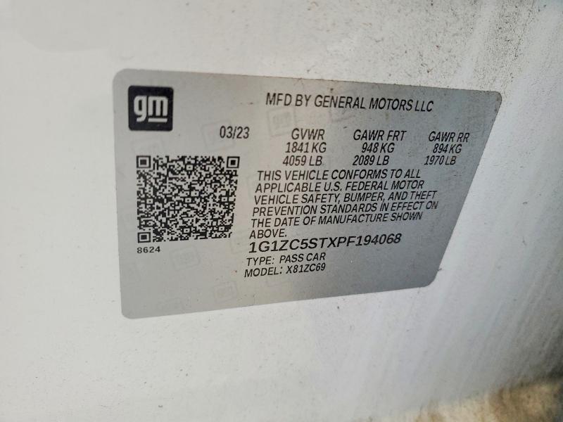Aukcja sprzedaży 2023 Chevrolet Malibu, vin: 1G1ZC5STXPF194068, numer aukcji: 63381186