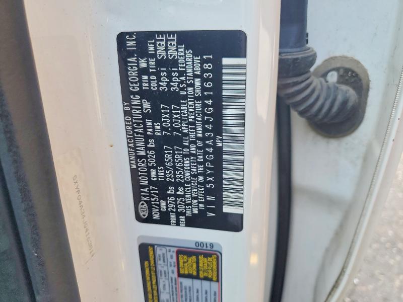 2018 Kia Sorento მანქანა იყიდება აუქციონზე, vin: 5XYPG4A34JG416381, აუქციონის ნომერი: 64061236