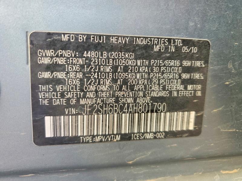 Продаж на аукціоні авто 2010 Subaru Forester, vin: JF2SH6BC4AH801790, номер лоту: 65116376